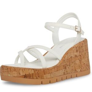 Madden Girl White Strappy Cork Wedge Sandal Size 9